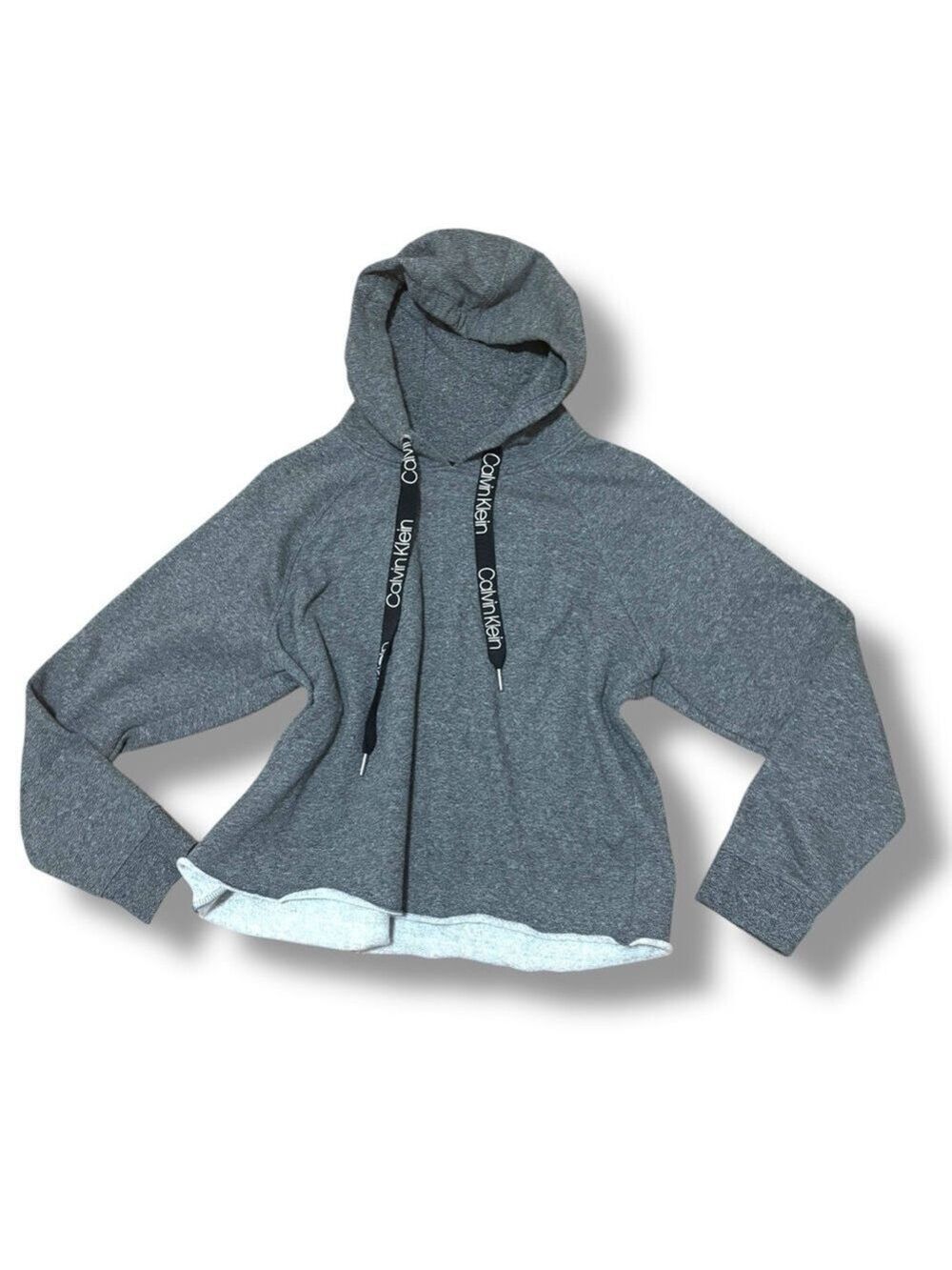 Calvin Klein Gray Heather Cropped Raw Hem Hoodie - Large